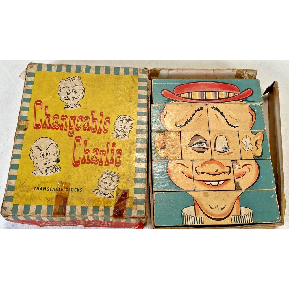 VTG Changeable CHARLIE 1948 Blocks Kids Game Puzzle Made In OHIO USA